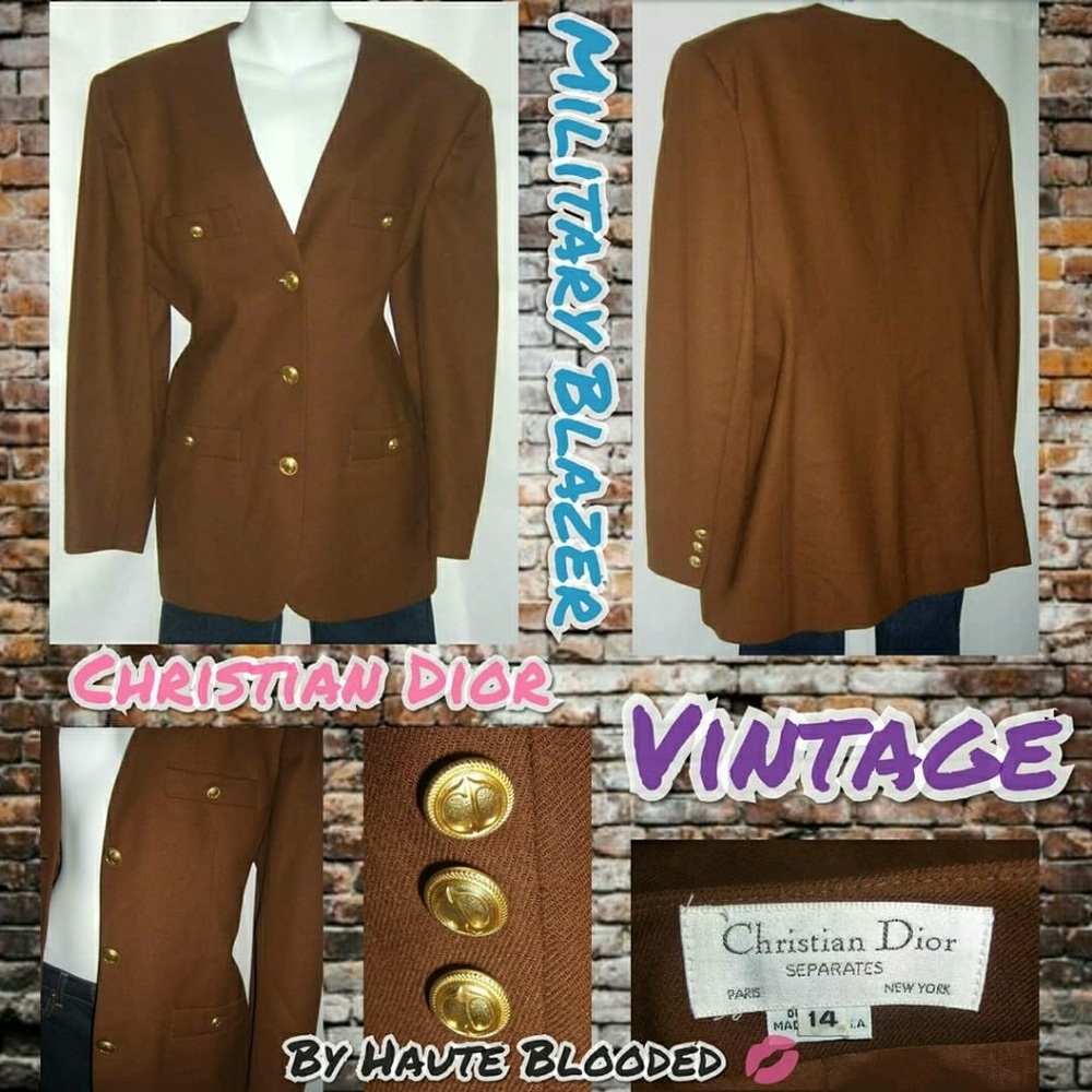 Vintage Christian Dior Blazer Rust Logo Buttons L - Picture 2 of 8